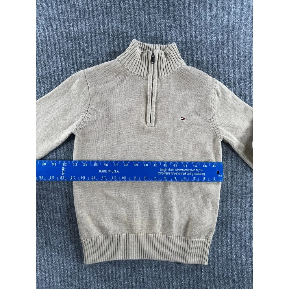 Tommy Hilfiger Boys Tan Beige Quarter Zip Mock Neck Knit Sweater Size S 8
